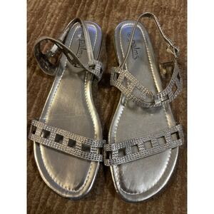 Palms Silver Rhinestone‎ Sandals Sparkly Strappy Dressy Shoes Size 8M
